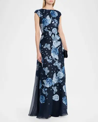 Rickie Freeman for Teri Jon Rose and Butterfly Cap Sleeve Long Gown | Thumbnail 4 Rickie Freeman for Teri Jon Rose and Butterfly Cap Sleeve Long Gown | Thumbnail 4