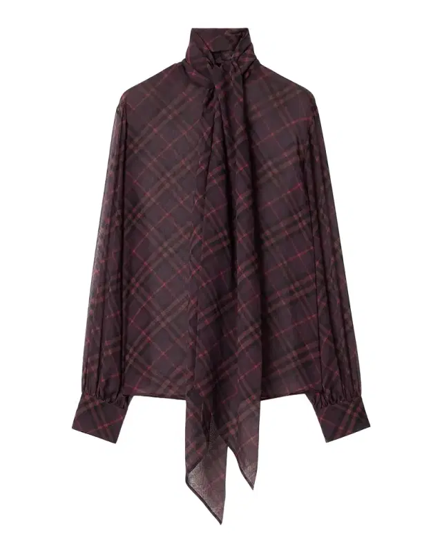 Lina Check Silk Neck-Scarf Button-Down Shirt