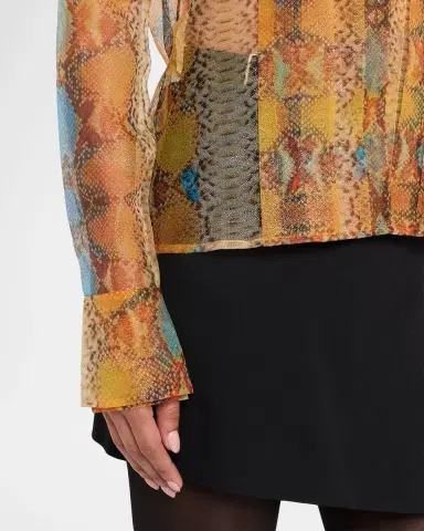 LaQuan Smith Plunging Metallic Snakeskin-Print Organza Shirt | Thumbnail 5 LaQuan Smith Plunging Metallic Snakeskin-Print Organza Shirt | Thumbnail 5
