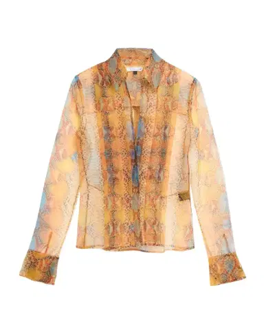 LaQuan Smith Plunging Metallic Snakeskin-Print Organza Shirt | Thumbnail 1 LaQuan Smith Plunging Metallic Snakeskin-Print Organza Shirt | Thumbnail 1