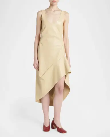 Bottega Veneta Sleeveless Leather Asymmetric Midi Dress | Thumbnail 2 Bottega Veneta Sleeveless Leather Asymmetric Midi Dress | Thumbnail 2