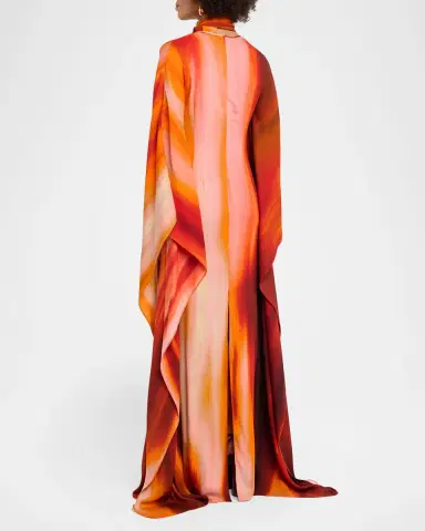 LaQuan Smith Plunging Neck-Scarf Dolman-Sleeve Caftan Gown | Thumbnail 3