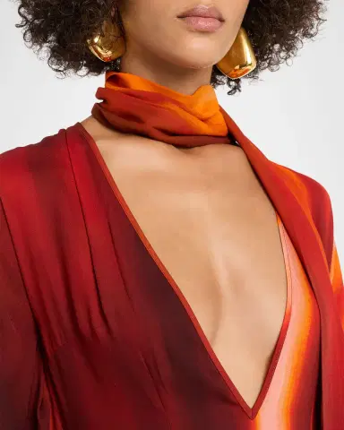 LaQuan Smith Plunging Neck-Scarf Dolman-Sleeve Caftan Gown | Thumbnail 5