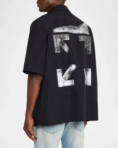 Off-White Men's Logo and Arrows Cotton Short-Sleeve Shirt | Thumbnail 3 Off-White Men's Logo and Arrows Cotton Short-Sleeve Shirt | Thumbnail 3