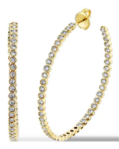 Sydney Evan 14K Yellow Gold 2mm Diamond Bezel Hoop Earrings | Thumbnail 2 Sydney Evan 14K Yellow Gold 2mm Diamond Bezel Hoop Earrings | Thumbnail 2