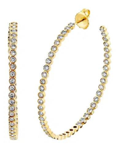Sydney Evan 14K Yellow Gold 2mm Diamond Bezel Hoop Earrings | Thumbnail 1 Sydney Evan 14K Yellow Gold 2mm Diamond Bezel Hoop Earrings | Thumbnail 1