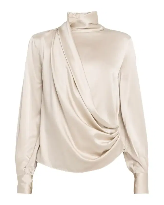 Brunello Cucinelli Draped Wrap Satin Blouse