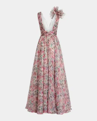 Mac Duggal Plunging Floral-Print Chiffon Ball Gown | Thumbnail 5