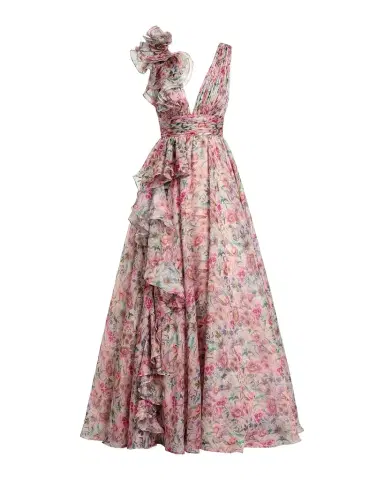 Mac Duggal Plunging Floral-Print Chiffon Ball Gown | Thumbnail 1