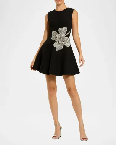 Mac Duggal Rhinestone Flower-Embellished Crepe Mini Dress | Thumbnail 2 Mac Duggal Rhinestone Flower-Embellished Crepe Mini Dress | Thumbnail 2