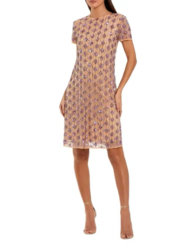 Sequin-Embellished Mesh Shift Dress
