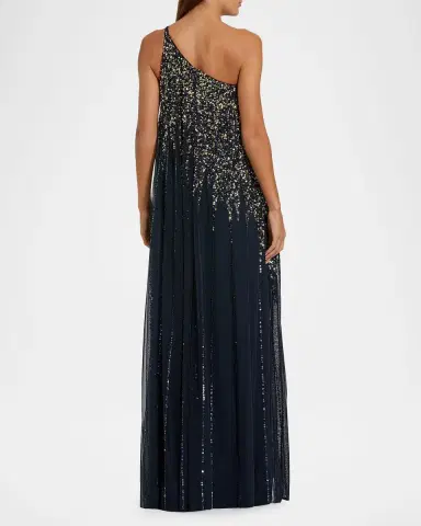Mac Duggal Beaded One-Shoulder Tulle Trapeze Gown | Thumbnail 2