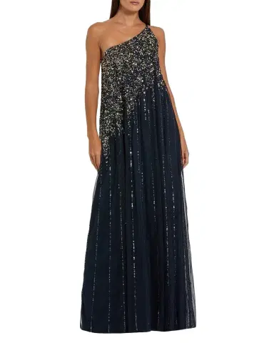 Mac Duggal Beaded One-Shoulder Tulle Trapeze Gown | Thumbnail 1