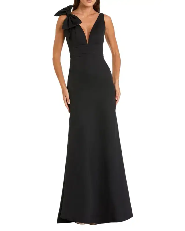 Plunging Crepe Mermaid Gown
