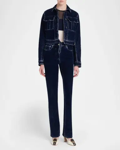 Ferragamo Flocked Velvet Straight-Leg Jeans | Thumbnail 2 Ferragamo Flocked Velvet Straight-Leg Jeans | Thumbnail 2