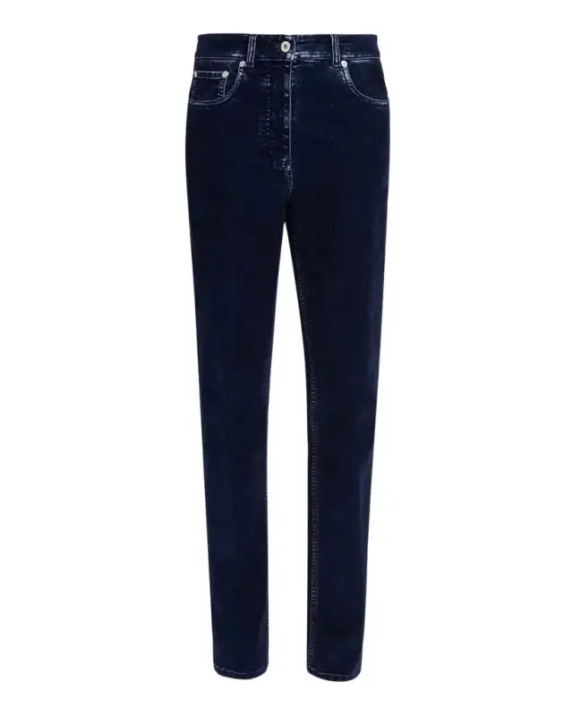 Flocked Velvet Straight-Leg Jeans