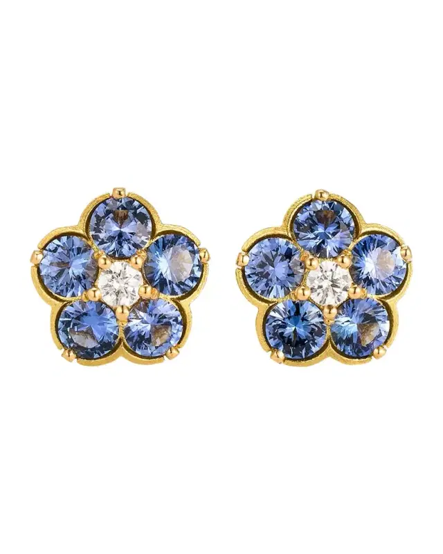 Wild Child Sapphire and Diamond Stud Earrings, Blue