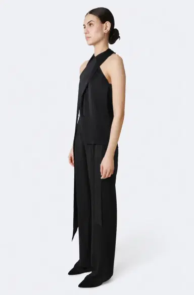 Lapointe Lightweight Satin Cross Halterneck Sash Top | Thumbnail 3
