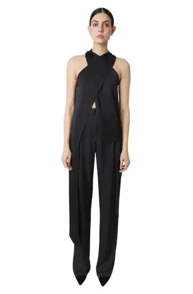 Lapointe Lightweight Satin Cross Halterneck Sash Top | Thumbnail 1