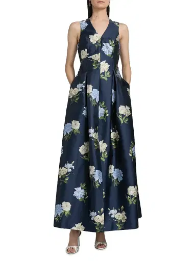 SACHIN & BABI Women's Brooklynne Floral Mikado Gown - Maritime Corsage | Thumbnail 2