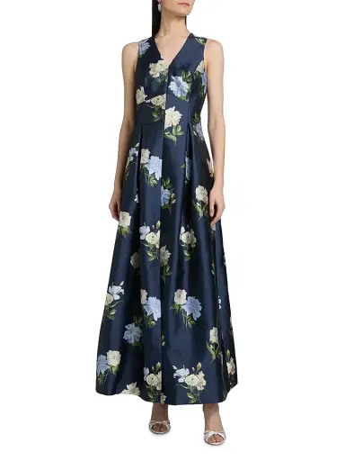 SACHIN & BABI Women's Brooklynne Floral Mikado Gown - Maritime Corsage | Thumbnail 3