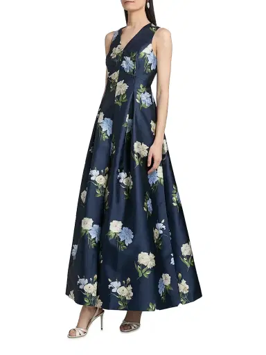 SACHIN & BABI Women's Brooklynne Floral Mikado Gown - Maritime Corsage | Thumbnail 4