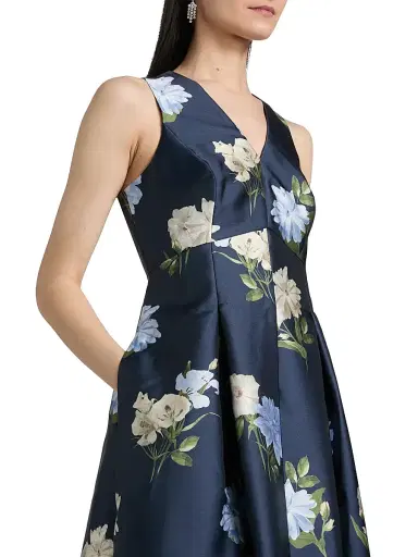 SACHIN & BABI Women's Brooklynne Floral Mikado Gown - Maritime Corsage | Thumbnail 6