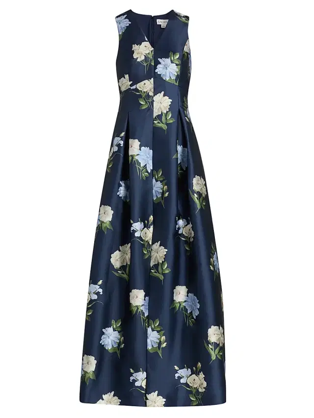SACHIN BABI Women's Brooklynne Floral Mikado Gown - Maritime Corsage