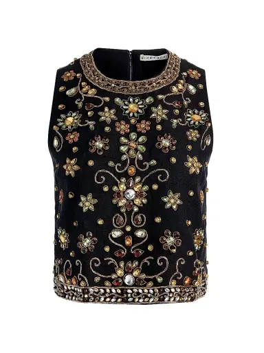 Alice + Olivia Women's Amal Embellished Linen Boxy Sleeveless Top | Thumbnail 1 Alice + Olivia Women's Amal Embellished Linen Boxy Sleeveless Top | Thumbnail 1