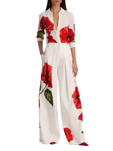 Alice + Olivia Women's Blaire Pleated Linen-Blend High-Rise Pants - Summer Poppy - Size 2 | Thumbnail 2
