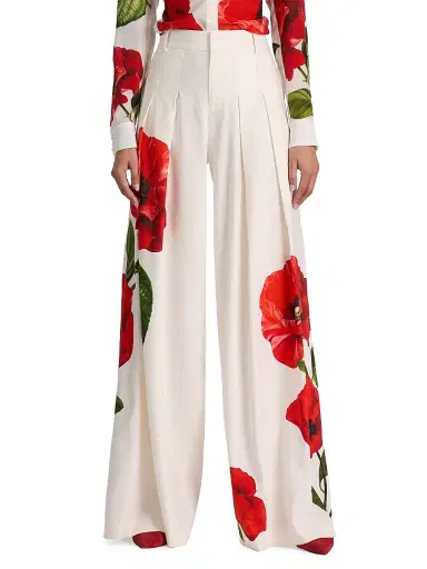 Alice + Olivia Women's Blaire Pleated Linen-Blend High-Rise Pants - Summer Poppy - Size 2 | Thumbnail 3