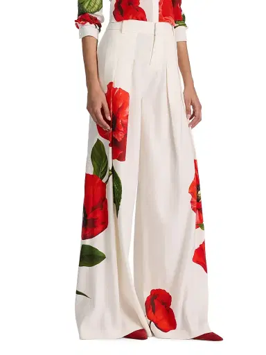 Alice + Olivia Women's Blaire Pleated Linen-Blend High-Rise Pants - Summer Poppy - Size 2 | Thumbnail 4