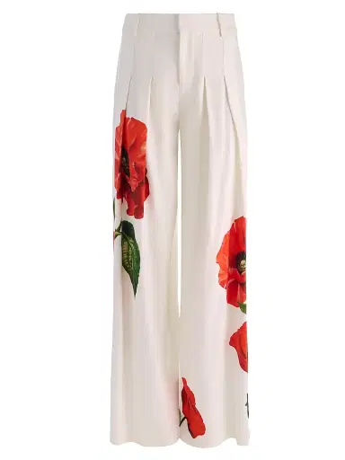 Alice + Olivia Women's Blaire Pleated Linen-Blend High-Rise Pants - Summer Poppy - Size 2 | Thumbnail 1