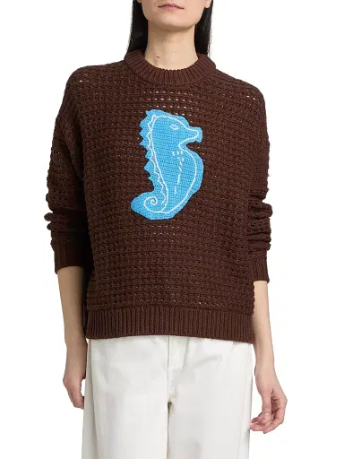 Staud Women's Giada Seahorse Open-Knit Sweater - Seahorse - Size XL | Thumbnail 3 Staud Women's Giada Seahorse Open-Knit Sweater - Seahorse - Size XL | Thumbnail 3