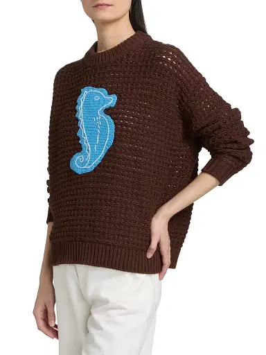 Staud Women's Giada Seahorse Open-Knit Sweater - Seahorse - Size XL | Thumbnail 4 Staud Women's Giada Seahorse Open-Knit Sweater - Seahorse - Size XL | Thumbnail 4