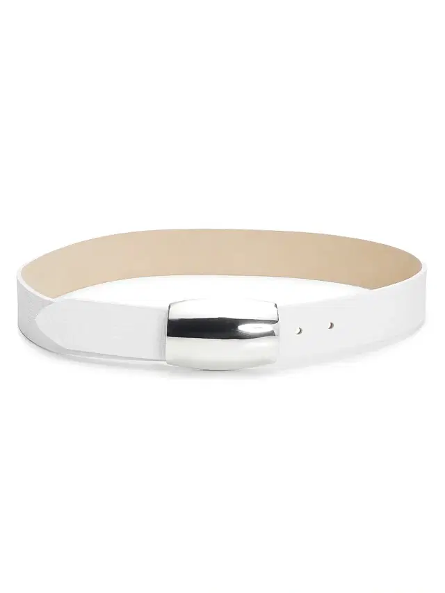 L'AGENCE Women's Milou Domed Lizard Embossed Leather Belt - White Lizard Embossed