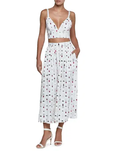 L'AGENCE Women's Seina Lipstick Print Button-Front Midi-Skirt - Multi Lipstick | Thumbnail 2 L'AGENCE Women's Seina Lipstick Print Button-Front Midi-Skirt - Multi Lipstick | Thumbnail 2