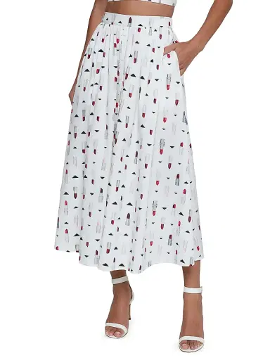 L'AGENCE Women's Seina Lipstick Print Button-Front Midi-Skirt - Multi Lipstick | Thumbnail 3 L'AGENCE Women's Seina Lipstick Print Button-Front Midi-Skirt - Multi Lipstick | Thumbnail 3