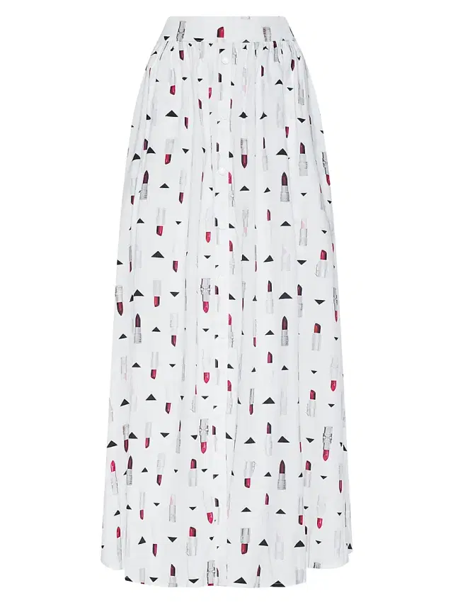 L'AGENCE Women's Seina Lipstick Print Button-Front Midi-Skirt -  Multi Lipstick