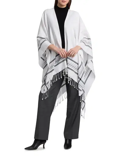 Vince Women's Plaid-Trim Cotton-Cashmere Cape | Thumbnail 2 Vince Women's Plaid-Trim Cotton-Cashmere Cape | Thumbnail 2
