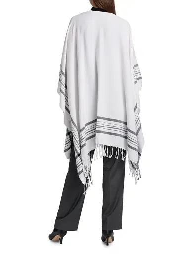 Vince Women's Plaid-Trim Cotton-Cashmere Cape | Thumbnail 5 Vince Women's Plaid-Trim Cotton-Cashmere Cape | Thumbnail 5