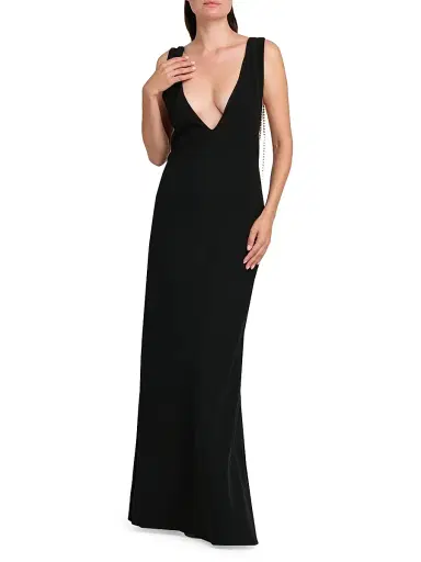 MOSCHINO Women's Rhinestone Chains Stretch-Crepe Gown - Black - Size 12 | Thumbnail 2 MOSCHINO Women's Rhinestone Chains Stretch-Crepe Gown - Black - Size 12 | Thumbnail 2