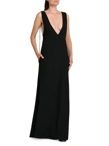 MOSCHINO Women's Rhinestone Chains Stretch-Crepe Gown - Black - Size 12 | Thumbnail 4 MOSCHINO Women's Rhinestone Chains Stretch-Crepe Gown - Black - Size 12 | Thumbnail 4