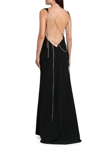 MOSCHINO Women's Rhinestone Chains Stretch-Crepe Gown - Black - Size 12 | Thumbnail 5 MOSCHINO Women's Rhinestone Chains Stretch-Crepe Gown - Black - Size 12 | Thumbnail 5