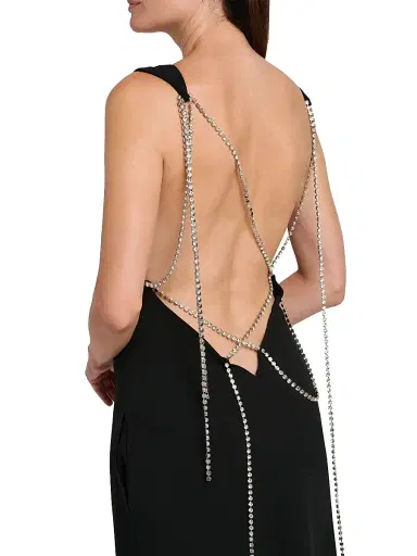 MOSCHINO Women's Rhinestone Chains Stretch-Crepe Gown - Black - Size 12 | Thumbnail 6 MOSCHINO Women's Rhinestone Chains Stretch-Crepe Gown - Black - Size 12 | Thumbnail 6