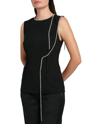 MOSCHINO Women's Rhinestone Chains Stretch-Crepe Top | Thumbnail 6 MOSCHINO Women's Rhinestone Chains Stretch-Crepe Top | Thumbnail 6