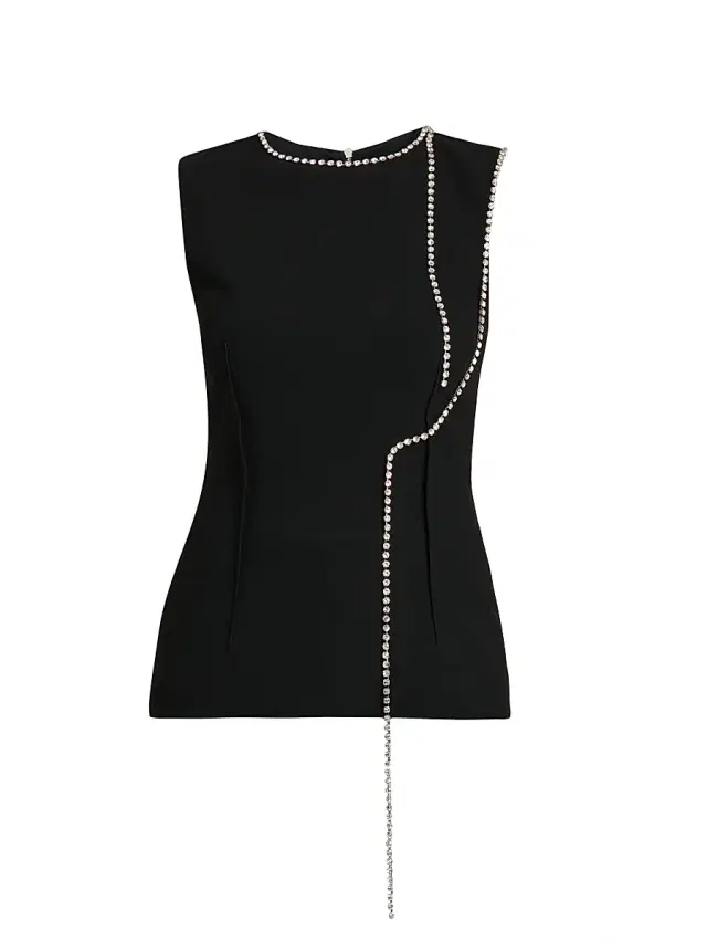 Moschino Women's Rhinestone Chains Stretch-Crepe Top - Black