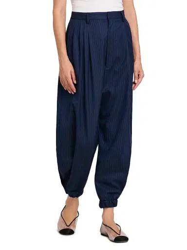 MOSCHINO Women's Pinstriped Wool Trousers - Size 12 | Thumbnail 4