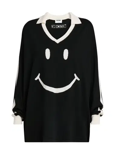 MOSCHINO Women's Smiley Face Wool Sweater - Multi Black - Size 14 | Thumbnail 1 MOSCHINO Women's Smiley Face Wool Sweater - Multi Black - Size 14 | Thumbnail 1