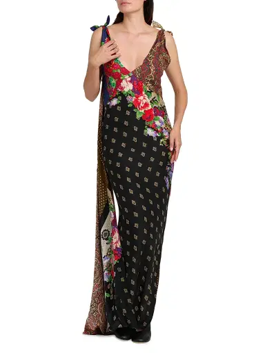 MOSCHINO Women's Mixed Print Silk Maxi Dress - Multi Color - Size 14 | Thumbnail 2 MOSCHINO Women's Mixed Print Silk Maxi Dress - Multi Color - Size 14 | Thumbnail 2